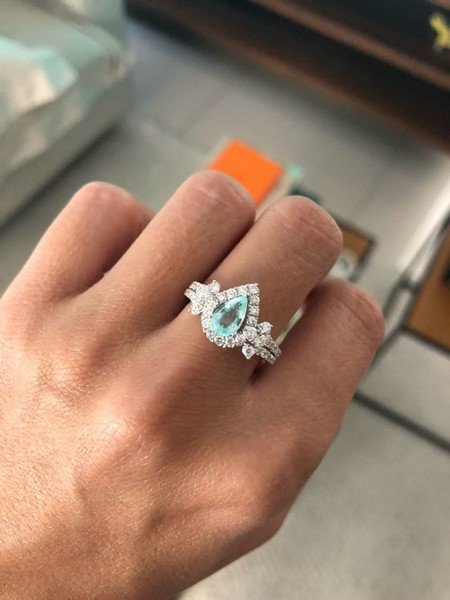 Anel Princesa Diamantes Gota Turmalina Paraíba