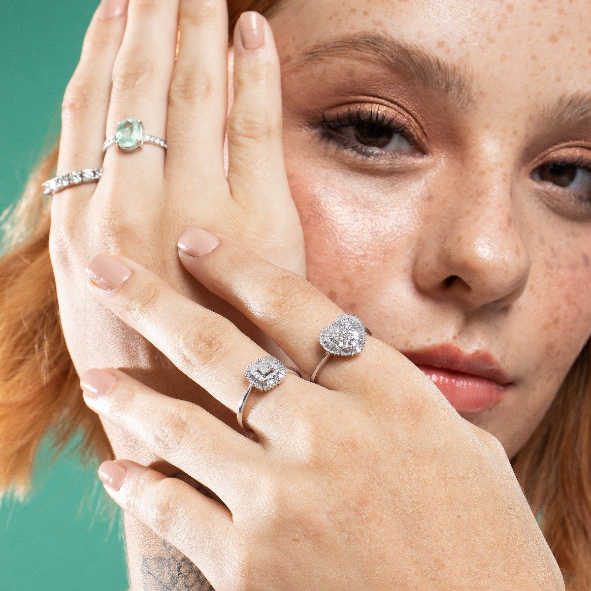 Anel quadrado diamantes baguete
