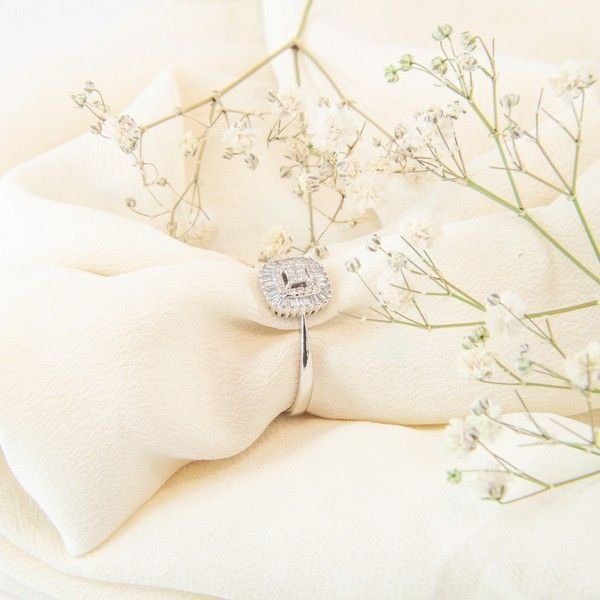 Anel quadrado diamantes baguete