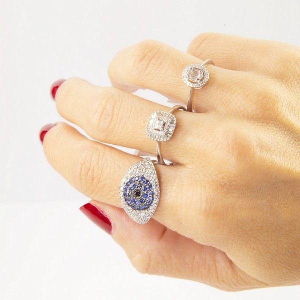 Anel quadrado diamantes baguete