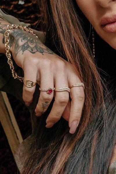 Anel Rubi Estrela Diamantes