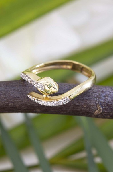 Anel Snake Esmeralda e Diamantes