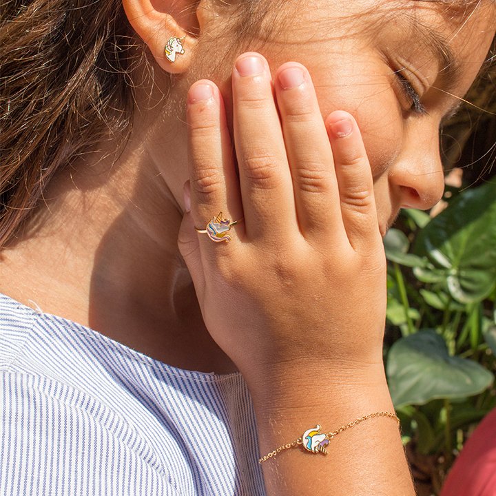 Anel Unicórnio Ouro 18k Esmaltado 
