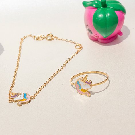 Anel Unicórnio Ouro 18k Esmaltado 