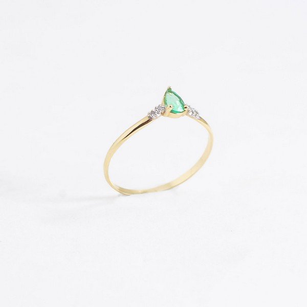 Anel V Gota Esmeralda Diamantes