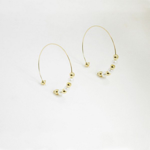 Argola Bolinhas Perolas e Ouro