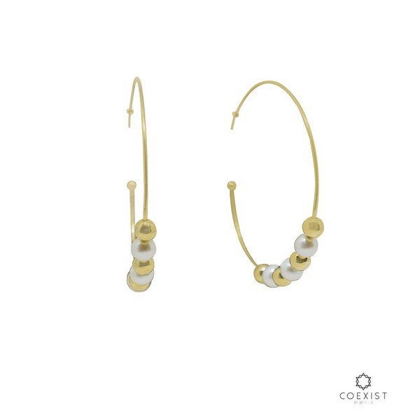 Argola Bolinhas Perolas e Ouro