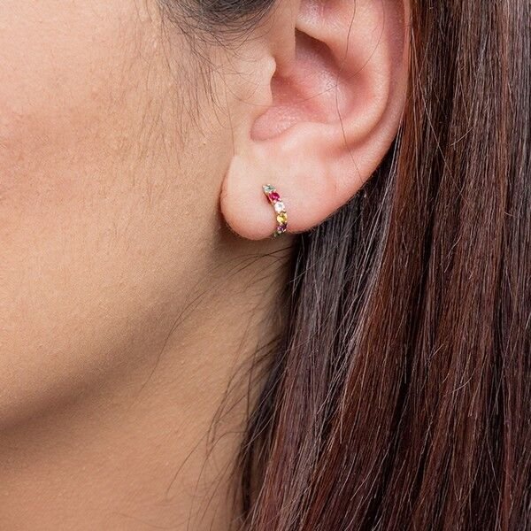 Argolinha Colorida Florescer Zircônias Ouro 18K