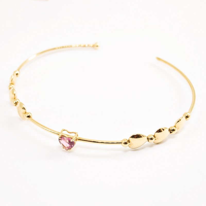 Bracelete corações turmalina rosa bolinhas e corações chapinha