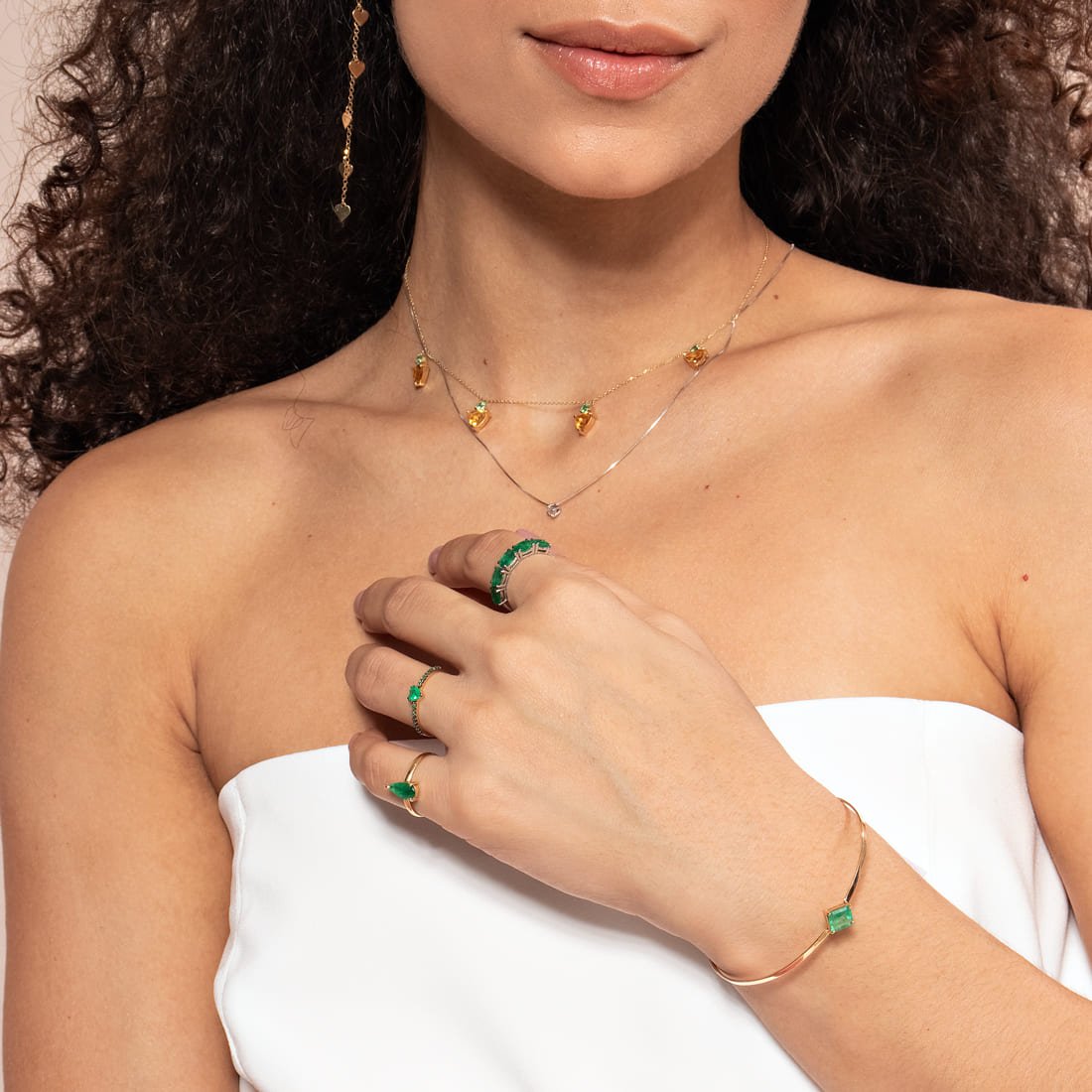 Bracelete Rígido Esmeralda Retangular 