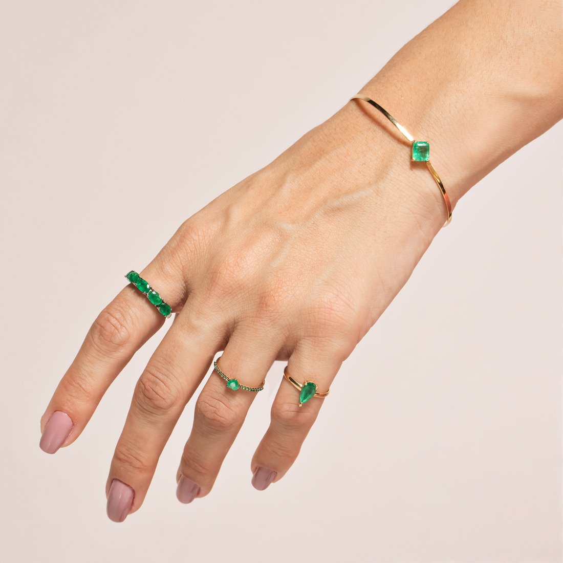 Bracelete Rígido Esmeralda Retangular 