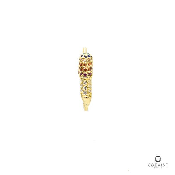 Brinco Alfinete Pequeno Cravejado Zircônias Coloridas Prata 925 (peça unitária)