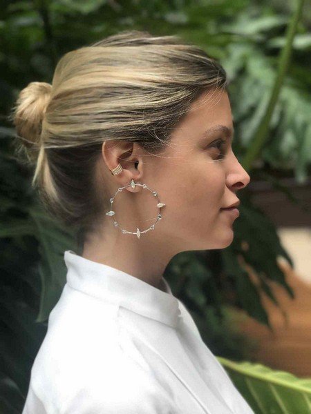 Brinco Argola com Opalas e Topázio Branco
