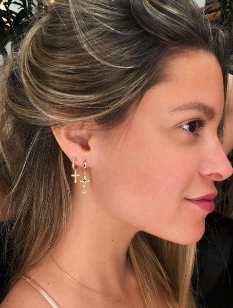 Brinco Argola Cruz Diamantes