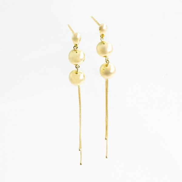 Brinco Bolas Longo Ouro 18K
