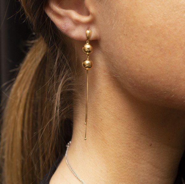 Brinco Bolas Longo Ouro 18K