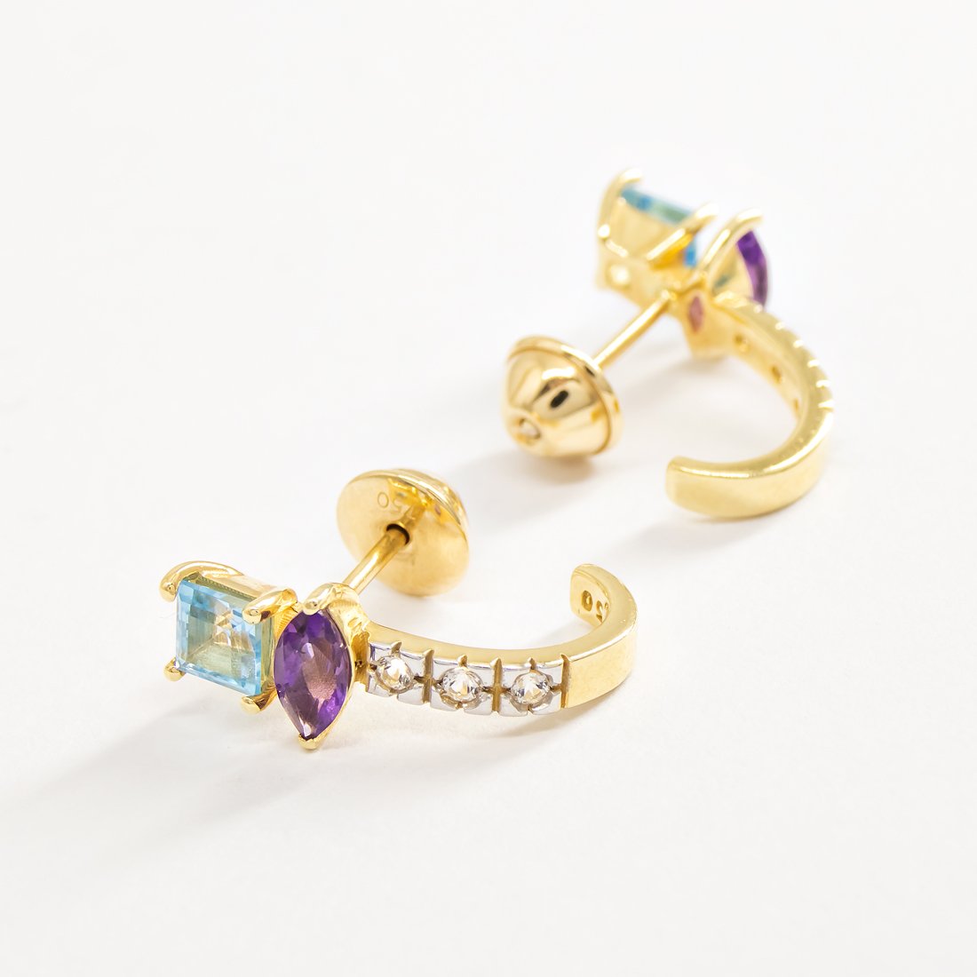 Brinco Candy Diamantes Topázio e Ametista 