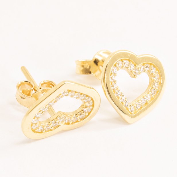 Brinco Double Corações Stone Ouro 18K