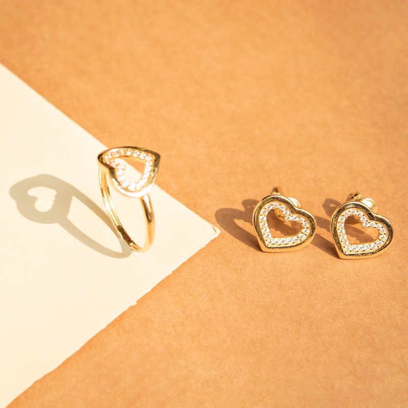 Brinco Double Corações Stone Ouro 18K