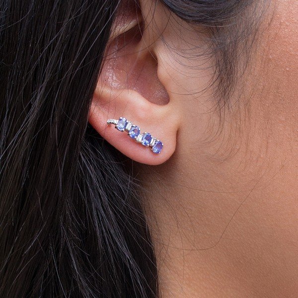 Brinco Garra Tanzanitas e Baguetes Diamantes 