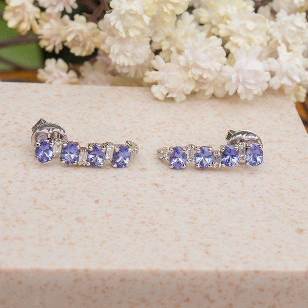 Brinco Garra Tanzanitas e Baguetes Diamantes 