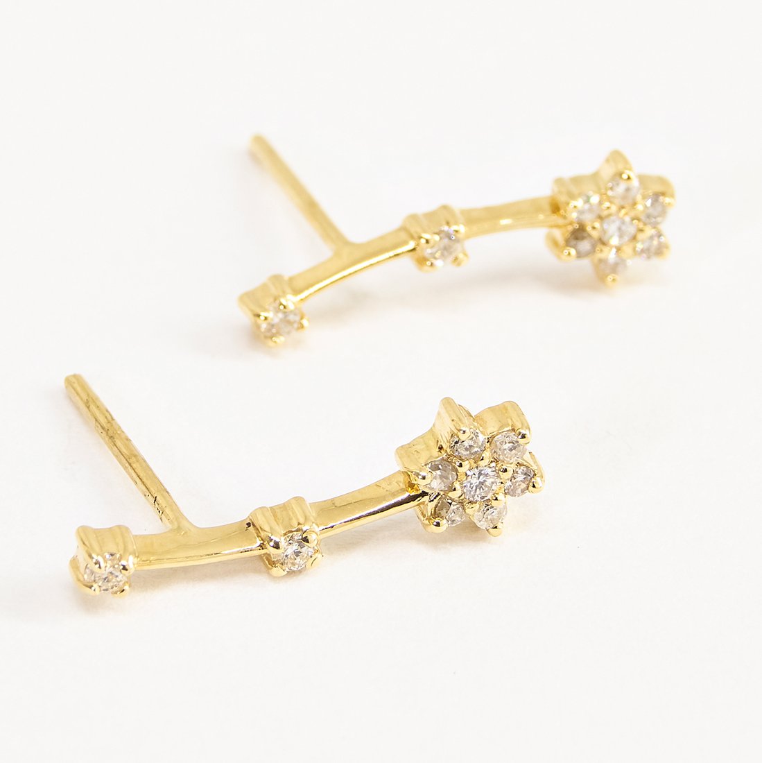 Brinco Line Flor e Estrela Diamantes 