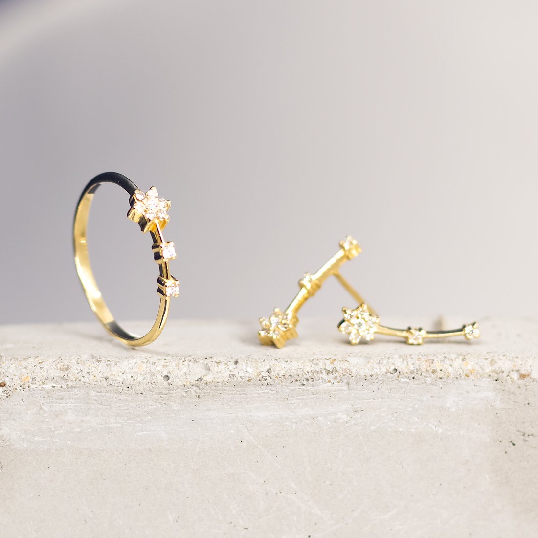 Brinco Line Flor e Estrela Diamantes 