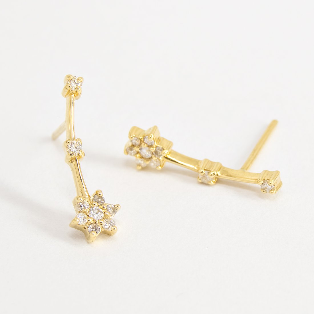 Brinco Line Flor e Estrela Diamantes 