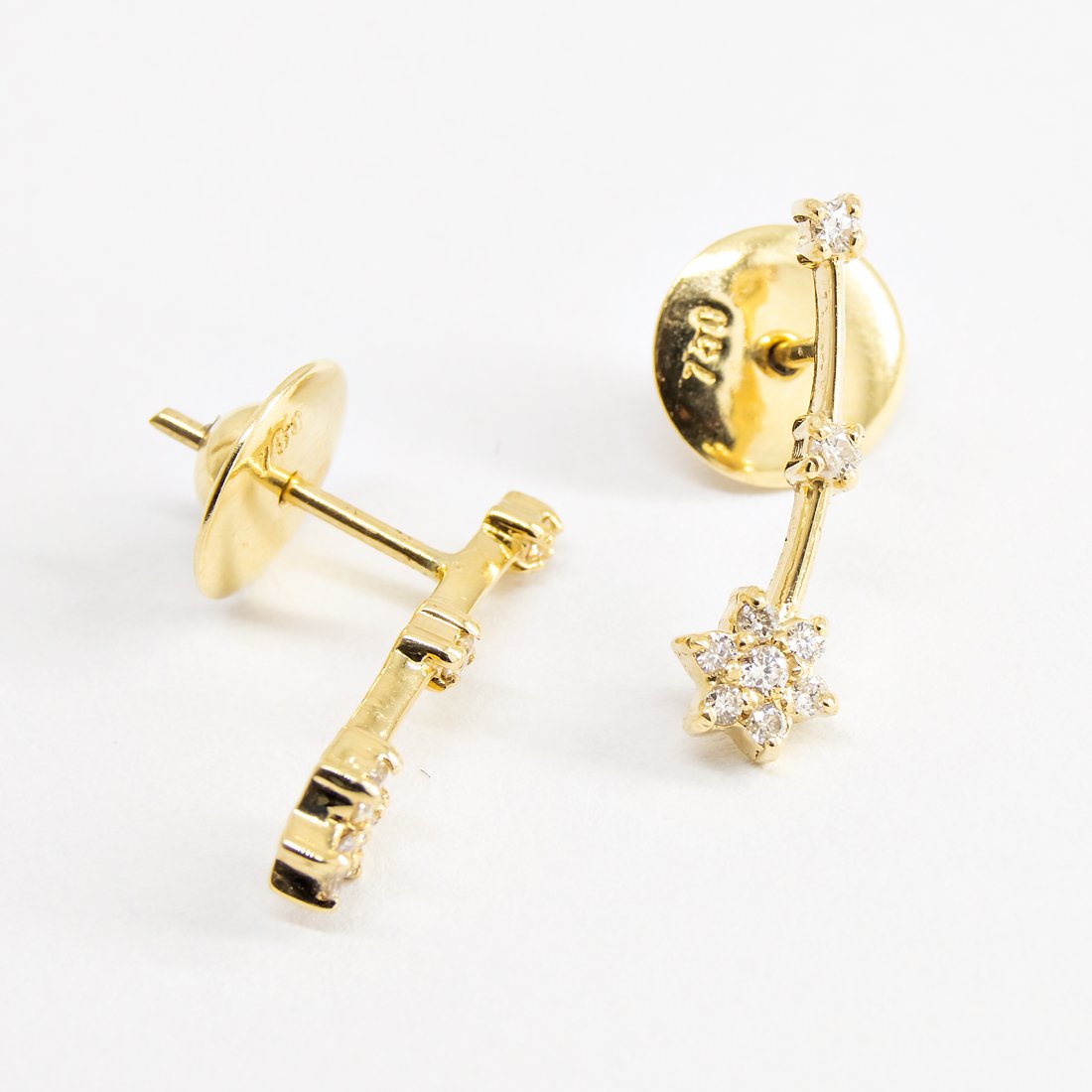 Brinco Line Flor e Estrela Diamantes 