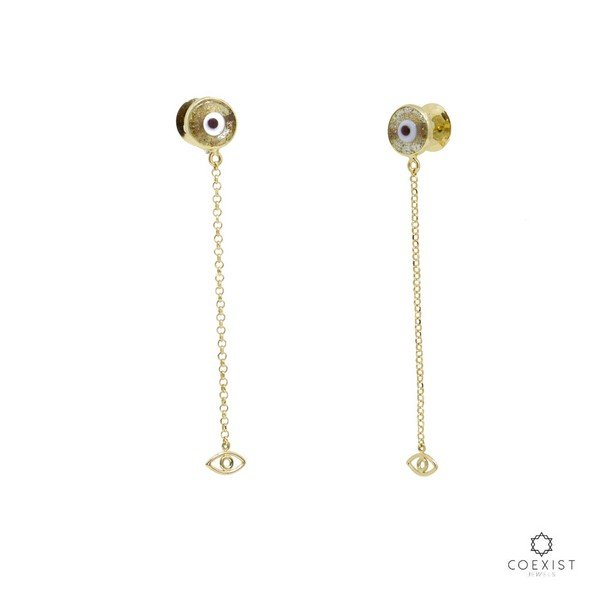 Brinco Olho Grego Dourado Correntinha