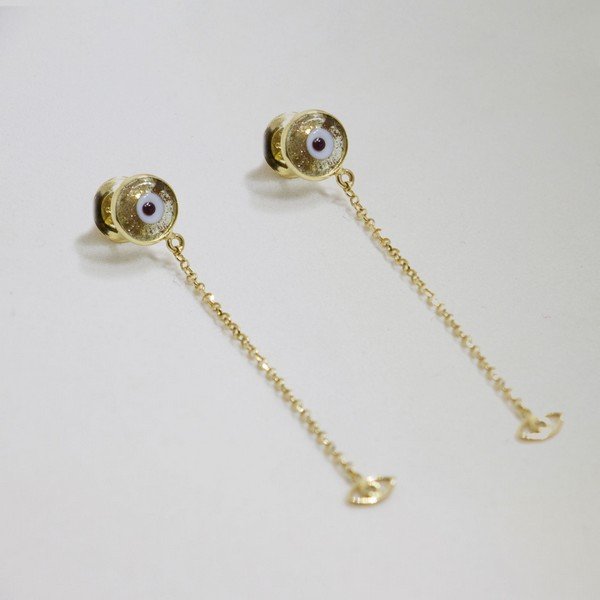 Brinco Olho Grego Dourado Correntinha