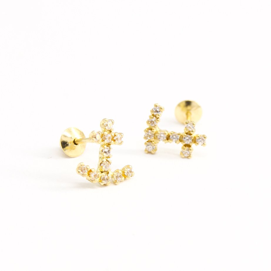 Brinco Petit Âncora Diamantes Ouro 18K