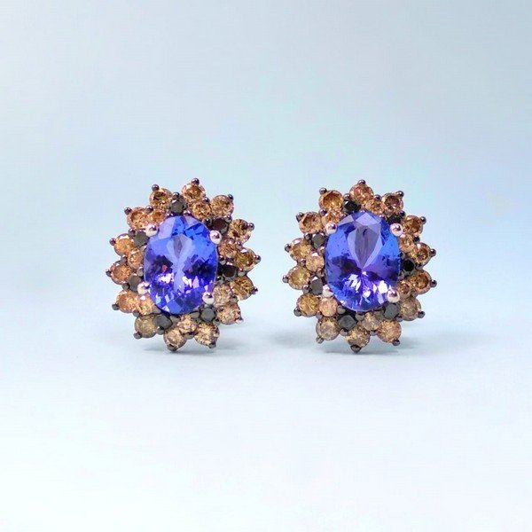 Brinco Princesa Tanzanita Diamantes Brown e Negros