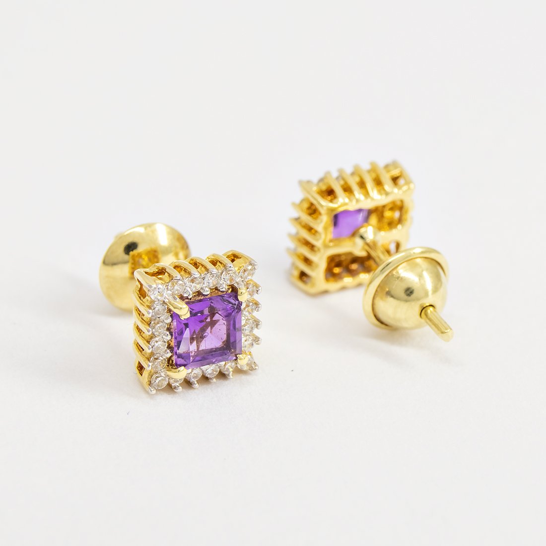 Brinco Quadradinho Ametista e Diamantes 