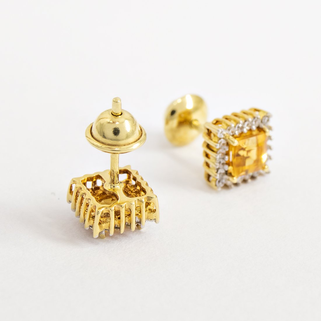 Brinco Quadradinho Citrino e Diamantes 