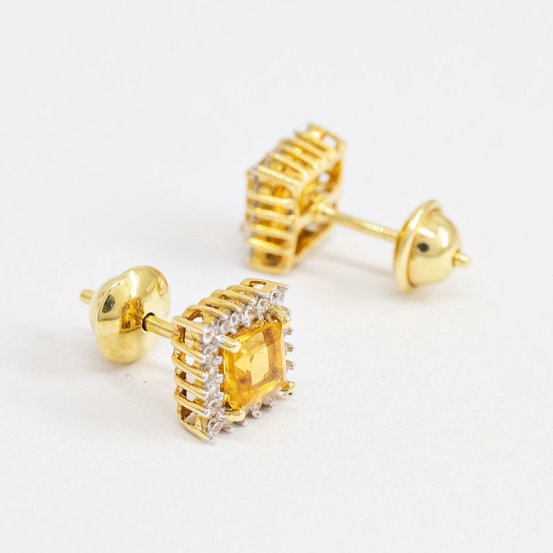 Brinco Quadradinho Citrino e Diamantes 