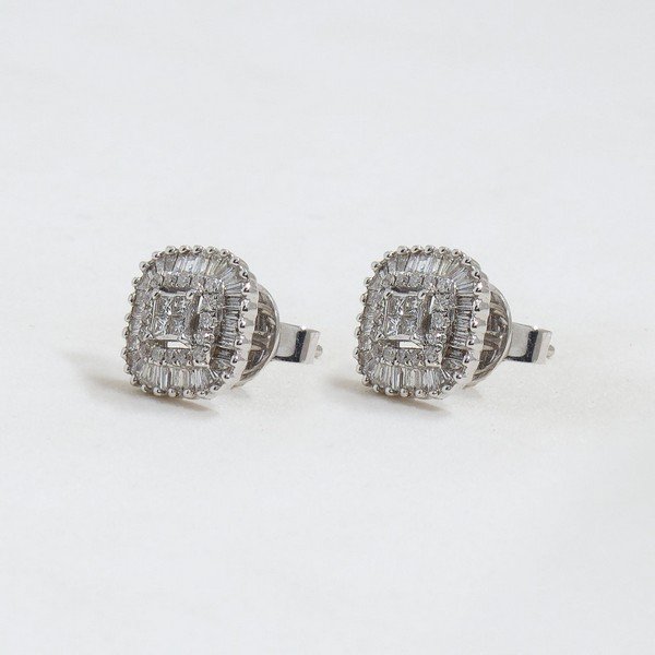 Brinco Quadrado Brilhantes Baguete Diamantes