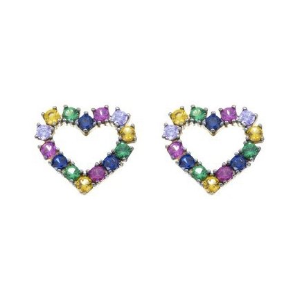 Brinco Rainbow Coração de Zircônias Coloridas