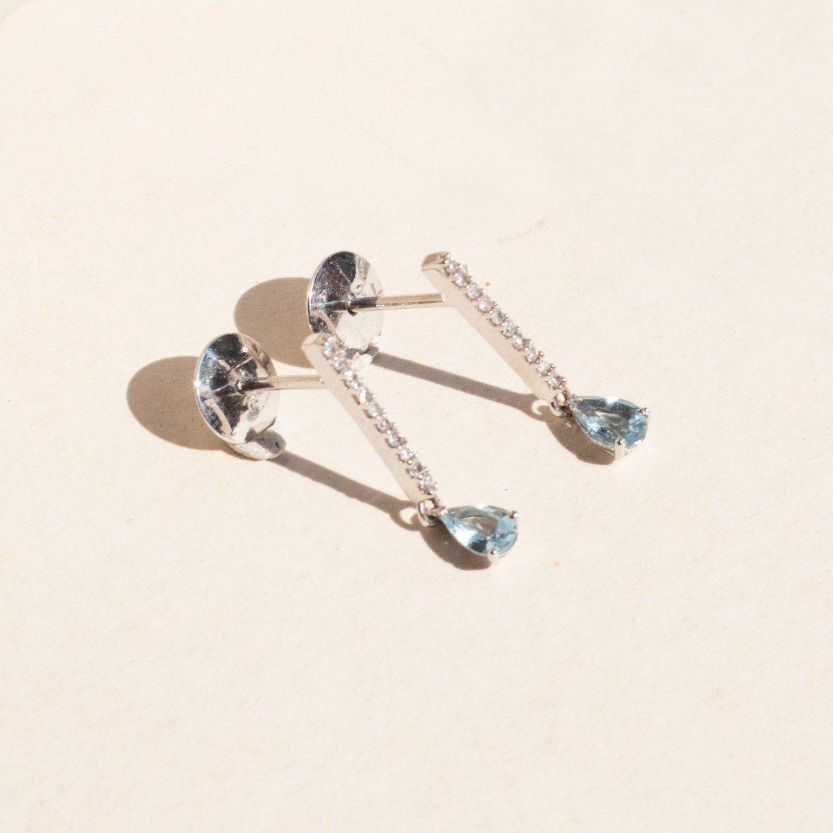 Brinco Tess Diamantes e Gotas Água Marinha