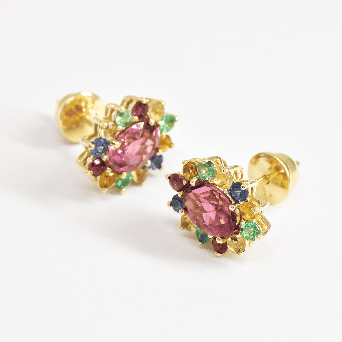 Brinco Turmalina Rosa Oval e Turmalinas Coloridas