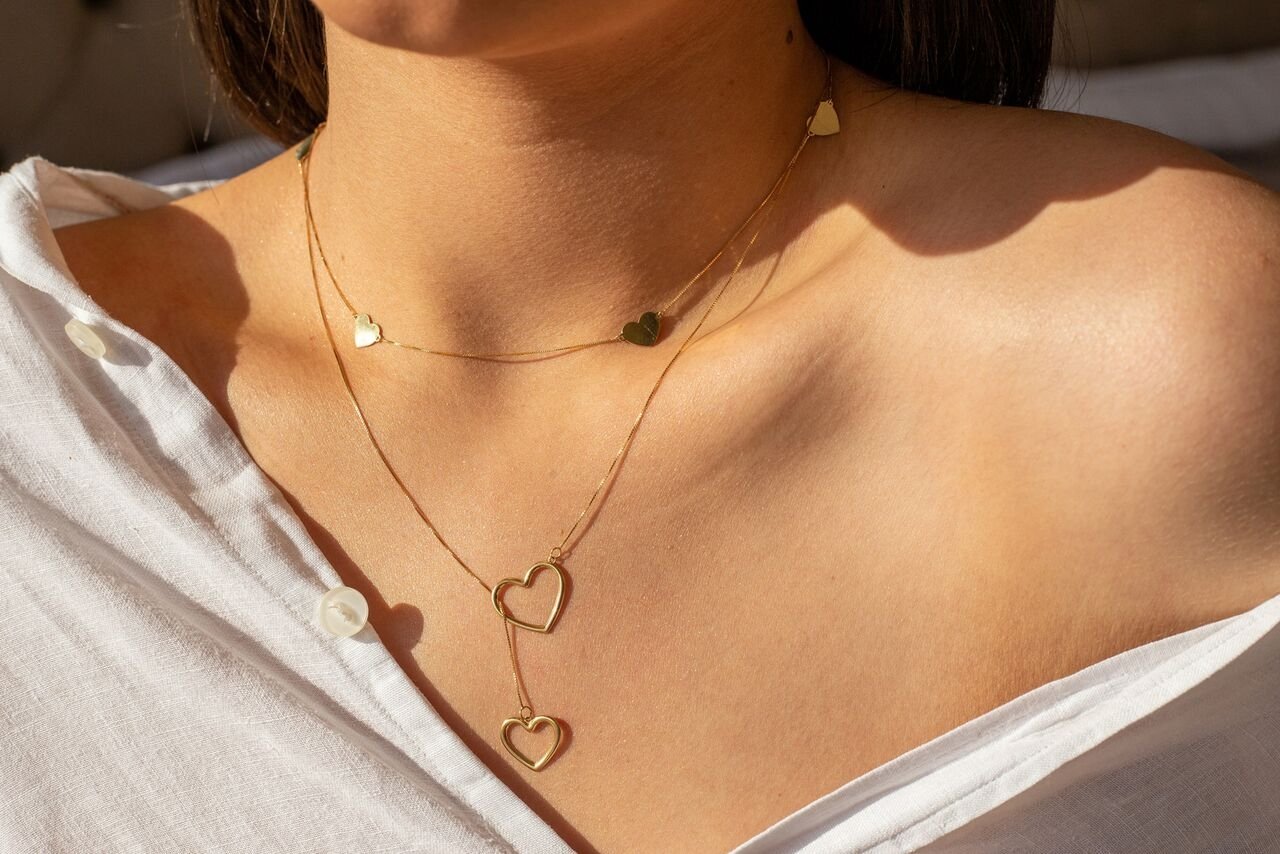 Choker Coração Chapinha Ouro 18K