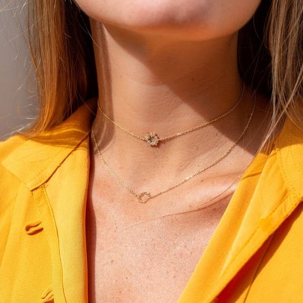 Choker Ouro 18k Estrela Coexist Diamantes