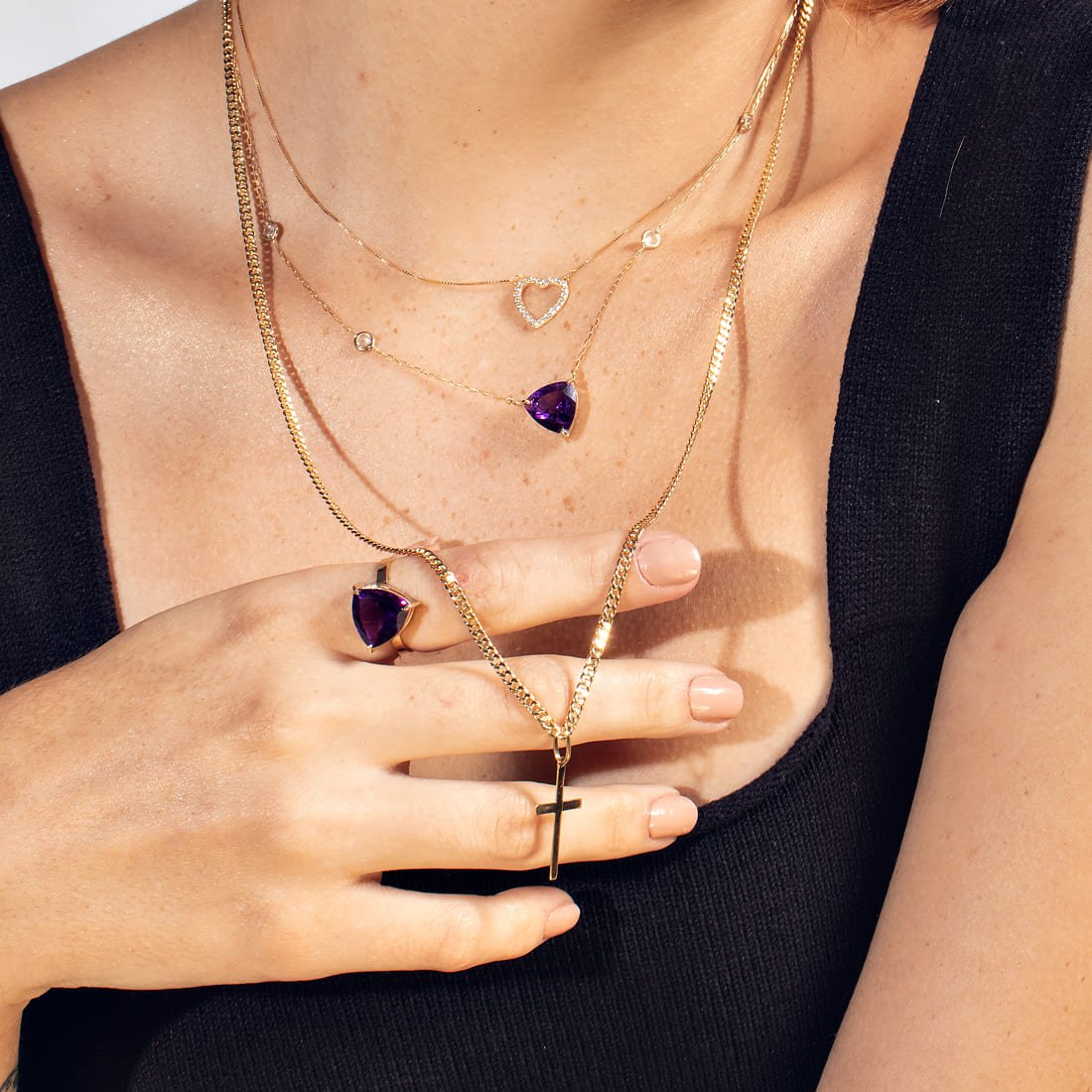 Choker Power Trilhon Ametista Extra e Pastilhas de Topázio 
