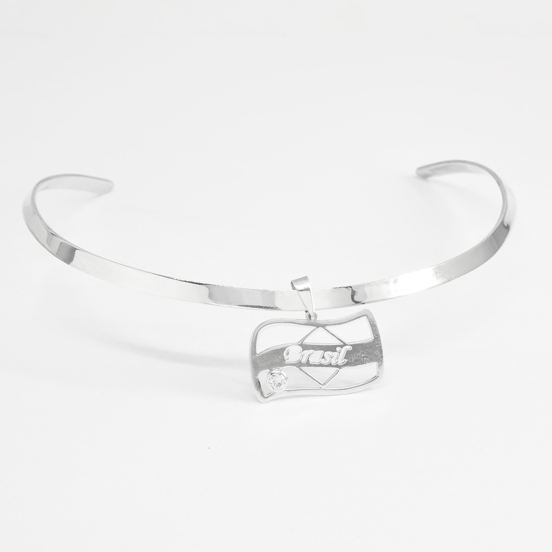 Choker Rígida Bandeira do Brasil Zirconia