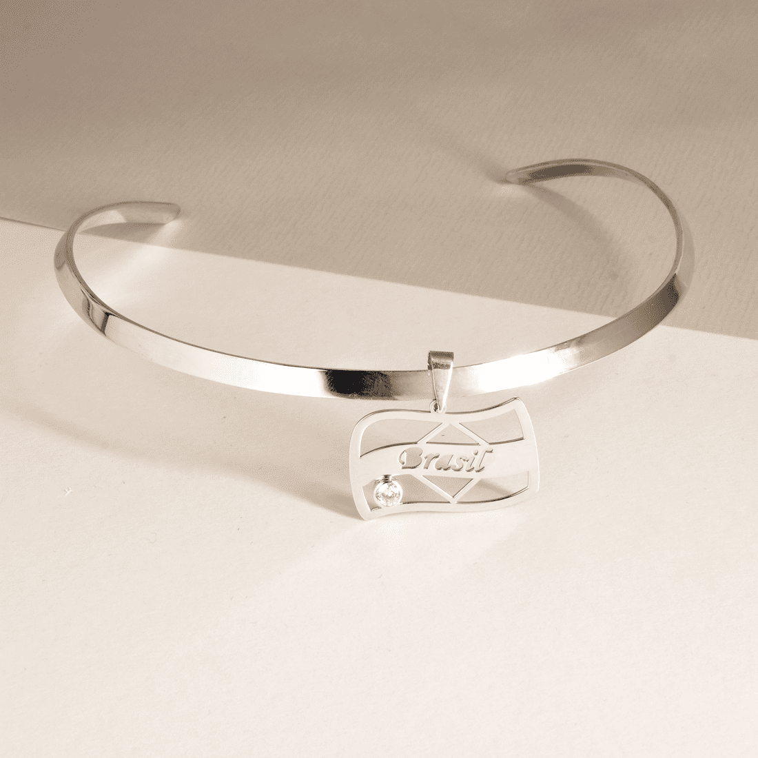 Choker Rígida Bandeira do Brasil Zirconia