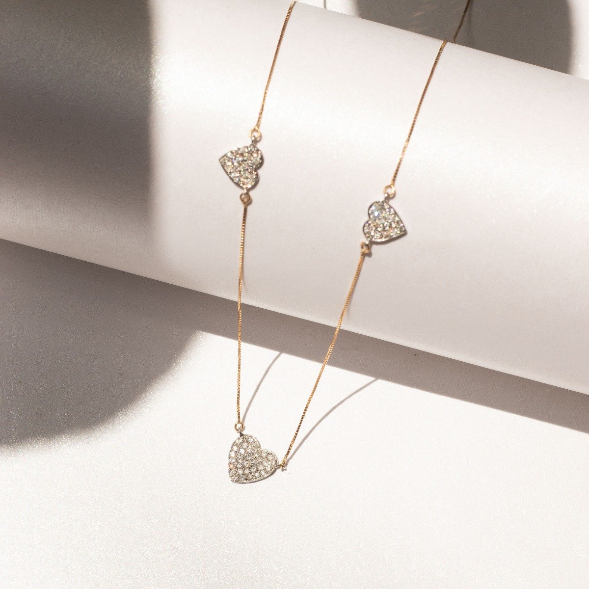 Colar 3 corações Diamantes