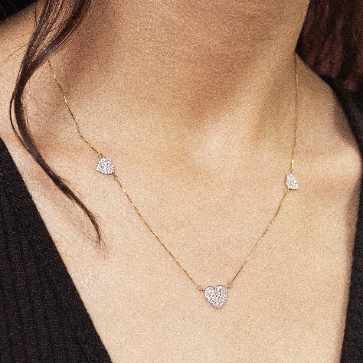 Colar 3 corações Diamantes