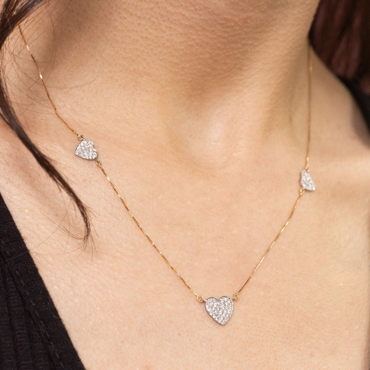 Colar 3 corações Diamantes