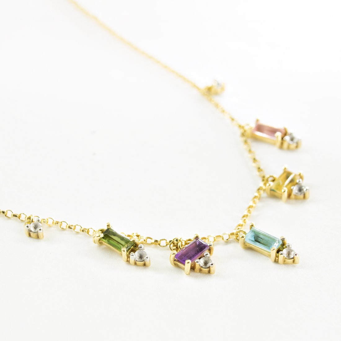 Colar Baguetes Turmalinas Coloridas e Diamantes 