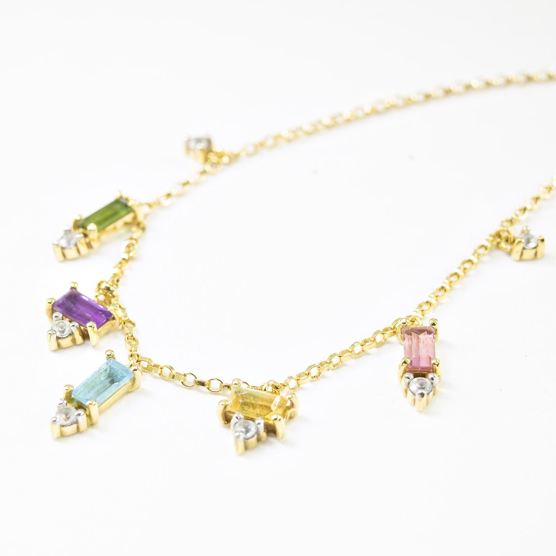 Colar Baguetes Turmalinas Coloridas e Diamantes 